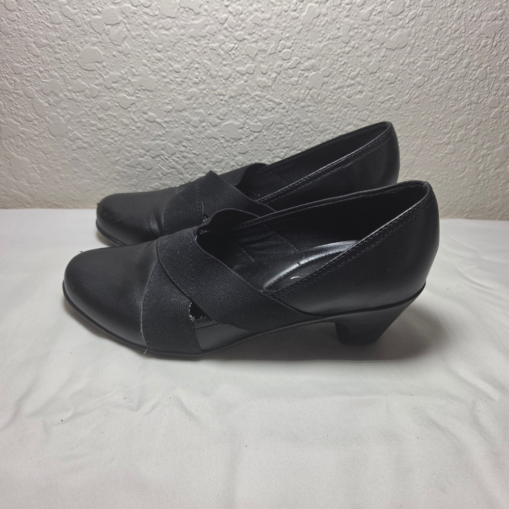 Easy Spirit Womens Black Leather Low Heel Crisscross Strap Pumps Size 8